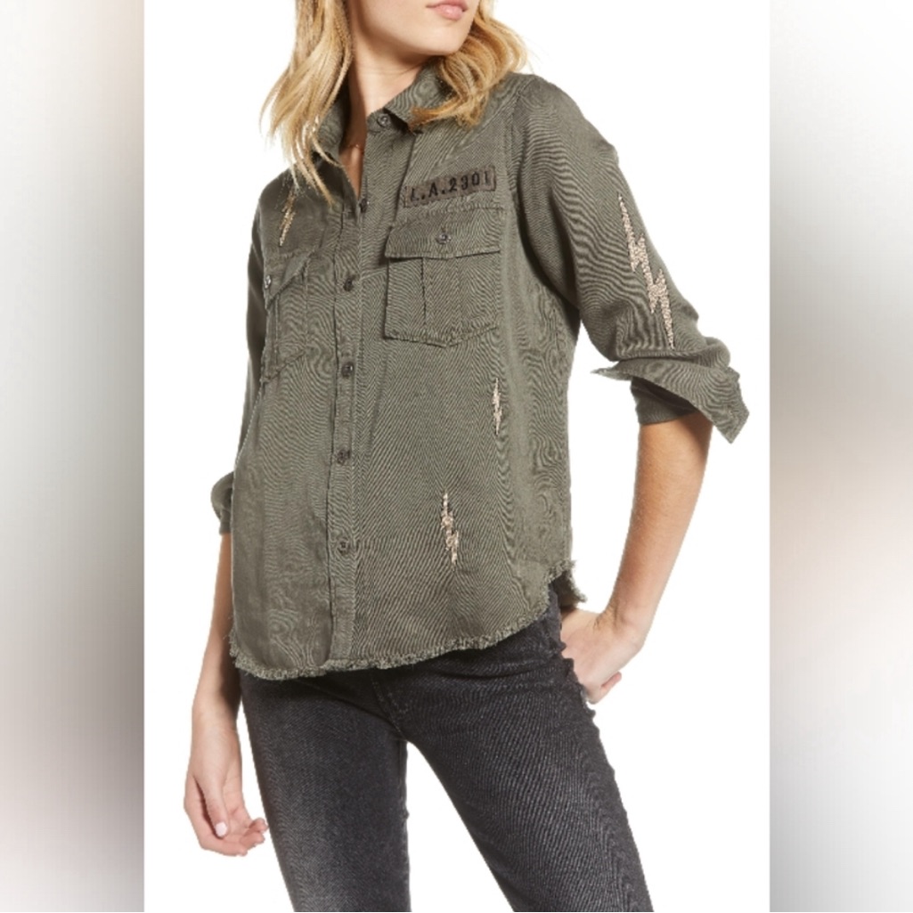 Nwt Rails Loren Lightning Embroidered Military Twill Shirt Jacket In Olive